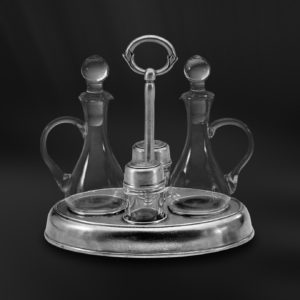 Set condimento sale pepe olio aceto oliera in peltro e vetro (Art.546)