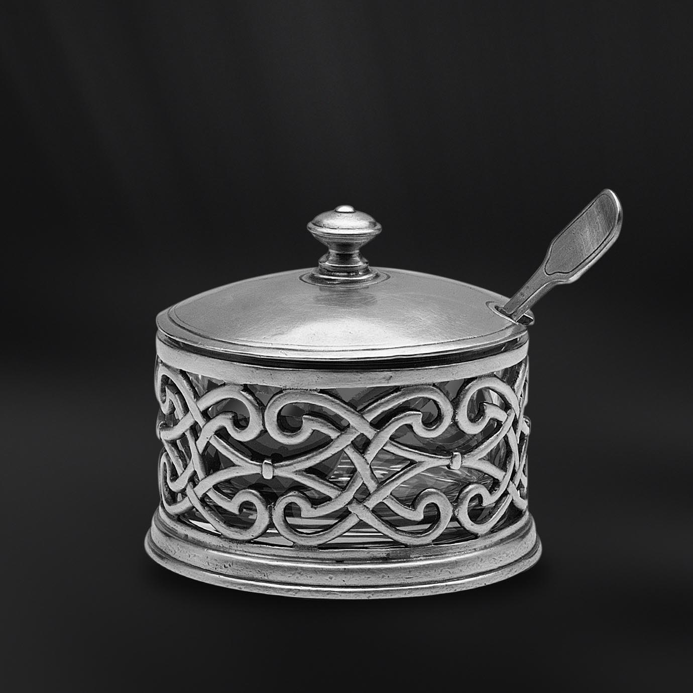 Formaggiera marmellatiera in peltro e cristallo (Art.590) Formaggiera marmellatiera in peltro e cristallo (Art.590)
