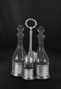 Set condimento sale pepe olio aceto oliera in peltro e vetro (Art.644)